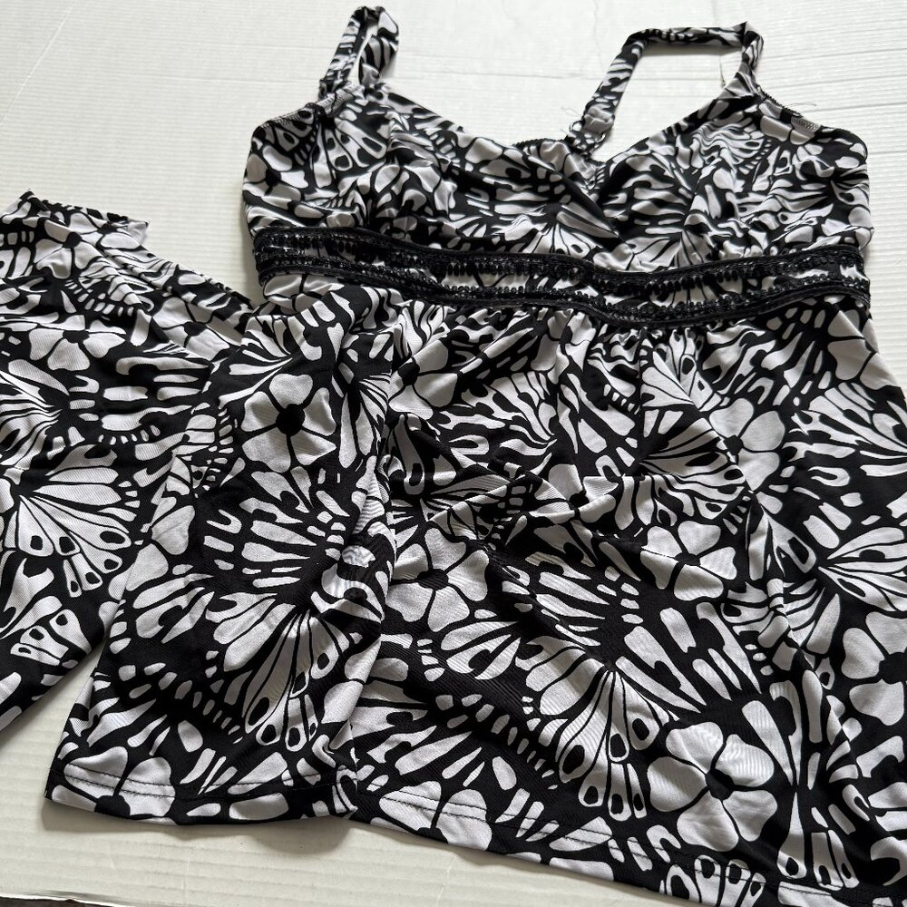 Amoureuse Womens 2pc. Black and White Knit Pajama Set Size 3X Floral Y2K Fairy